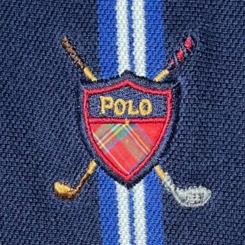Ralph Lauren Polo Golf Blue Striped Polo Crest Logo Men's Size Medium Club Crest